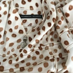 Beige and brown silk Italian dress- polka dots